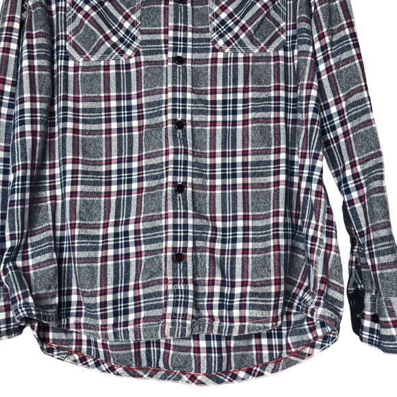 FatFace Plaid Flannel Long Sleeve Button Front Western Blue Grey Red Men's Large - Picture 5 of 11